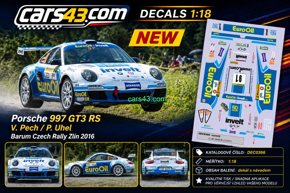 Dekál na Porsche 997 GT3 RS Barum Rally 2022 1:18