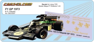 Doplňkový dekál tabákových reklam JPS Lotus 72D 1973