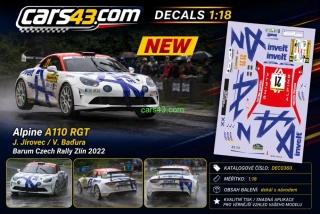 Dekál na úpravu modelu Alpina A110 na Barum Rallye 2022 v měřítku 1:18